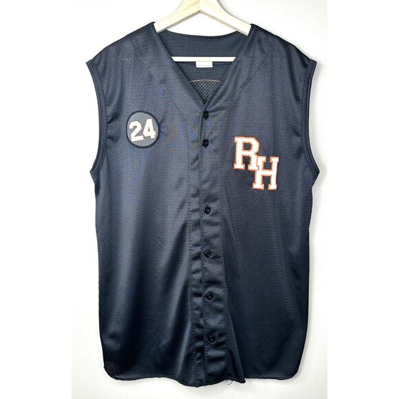 Athletic Knit Mens Shirt Sleeveless Baseball Jersey Button Up Embroidered Large - Picture 1 of 11